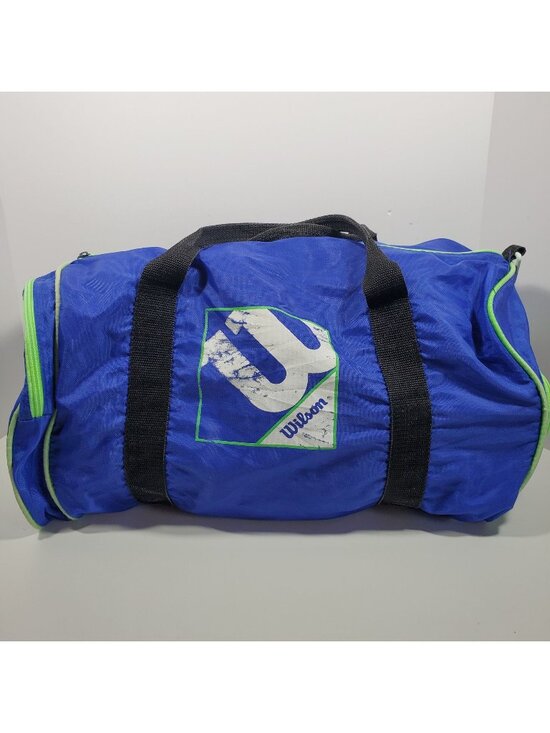 Wilson Other - Wilson Blue Nylon Duffle Vintage Gym Bag Neon Green Travel Zippered